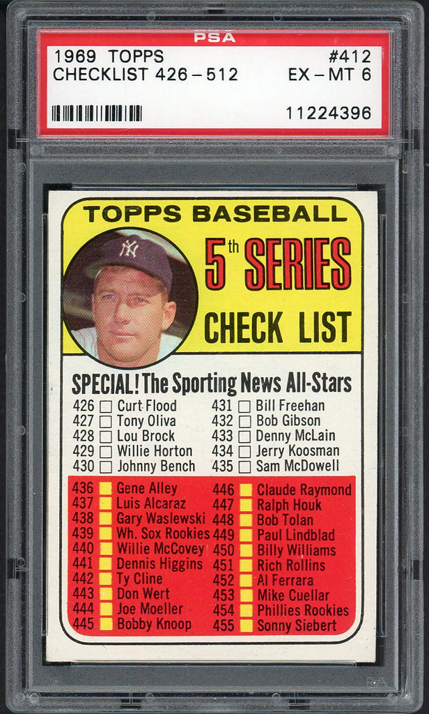 1969 Topps Baseball #412 Checklist 5 Mickey Mantle PSA 6 EX-MT 547536