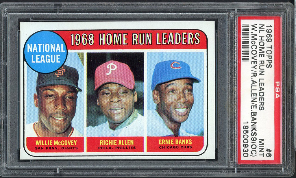 1969 Topps Baseball #006 N.L. Home Run Leaders Ernie Banks PSA 9 MINT oc 547539