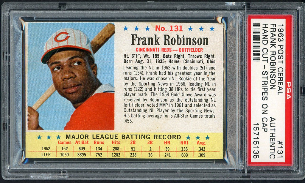 1963 Post Baseball #131 Frank Robinson Reds PSA Auth Striped Cap 547560