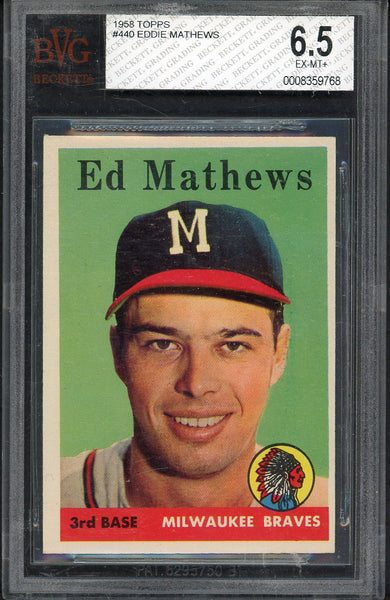 1958 Topps Baseball #440 Eddie Mathews Braves BVG 6.5 EX-MT+ 547566