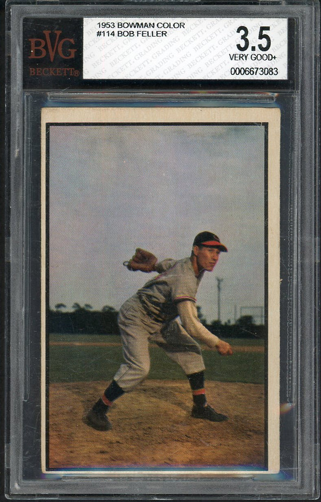 1953 Bowman Color Baseball #114 Bob Feller Indians BVG 3.5 VG+ 547568