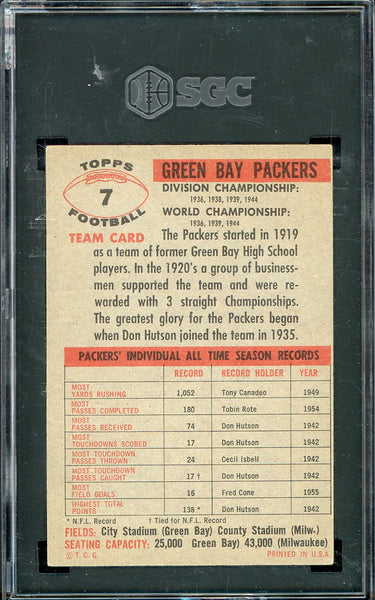 1956 Topps Football #007 Green Bay Packers Team SGC 4 VG-EX 547578
