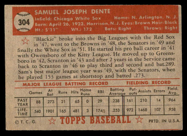 1952 Topps Baseball #304 Sam Dente White Sox EX 547644