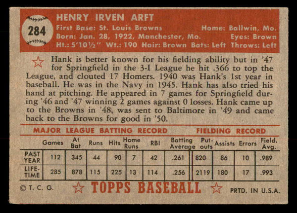 1952 Topps Baseball #284 Hank Arft Browns EX 547645