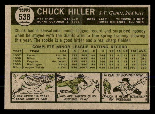 1961 Topps Baseball #538 Chuck Hiller Giants EX-MT 547721