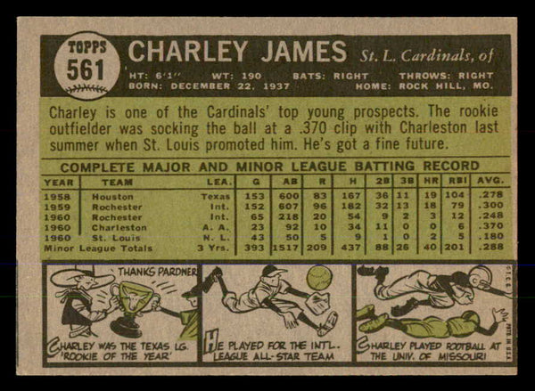 1961 Topps Baseball #561 Charley James Cardinals EX-MT 547743