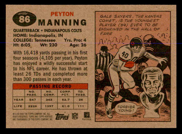 2002 Topps Heritage #086 Peyton Manning Colts NR-MT Black 547786