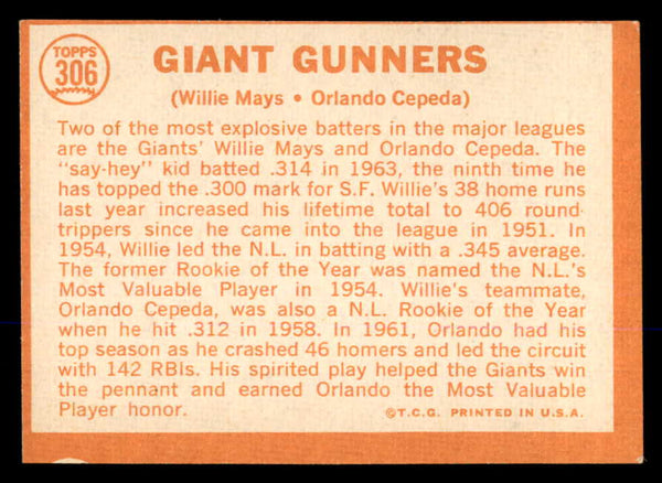 1964 Topps Baseball #306 Willie Mays Orlando Cepeda VG-EX 547790