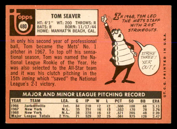 1969 Topps Baseball #480 Tom Seaver Mets EX-MT 547888