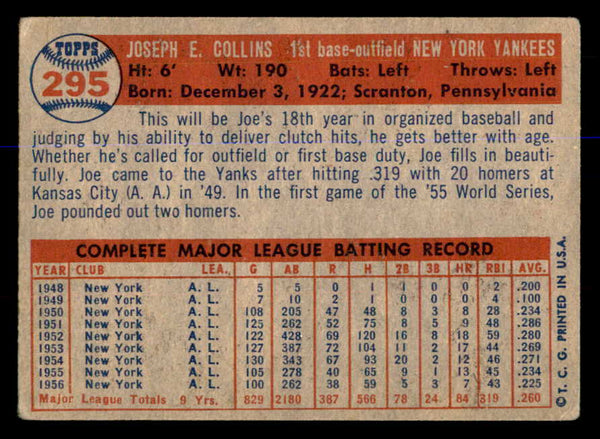 1957 Topps Baseball #295 Joe Collins Yankees VG-EX 547895