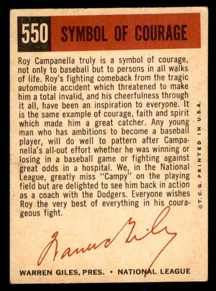 1959 Topps Baseball #550 Roy Campanella Dodgers GD-VG 547907