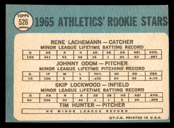 1965 Topps Baseball #526 Catfish Hunter A's EX-MT 547950