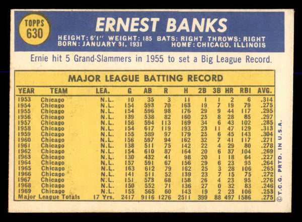 1970 Topps Baseball #630 Ernie Banks Cubs VG-EX 547966