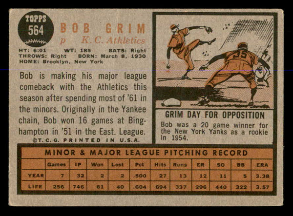 1962 Topps Baseball #564 Bob Grim A's VG-EX 548029