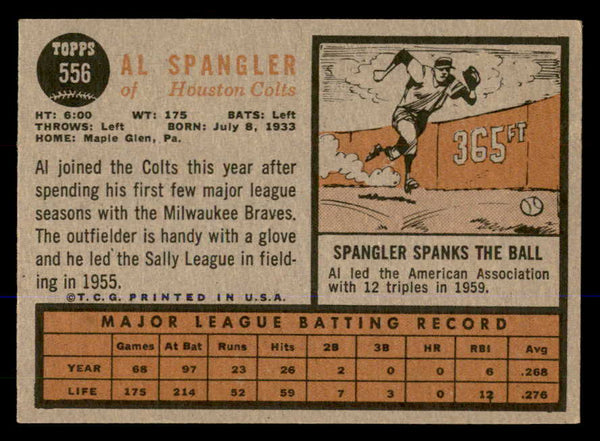 1962 Topps Baseball #556 Al Spangler Colt .45s EX-MT 548035
