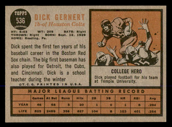 1962 Topps Baseball #536 Dick Gernert Colt .45s EX-MT 548044