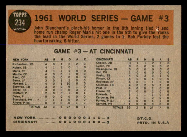 1962 Topps Baseball #234 World Series Game 3 Roger Maris EX-MT 548062