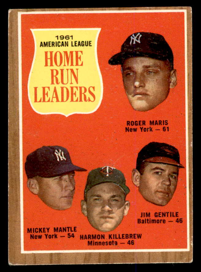 1962 Topps Baseball #053 A.L. Home Run Leaders Mickey Mantle VG-EX 548064
