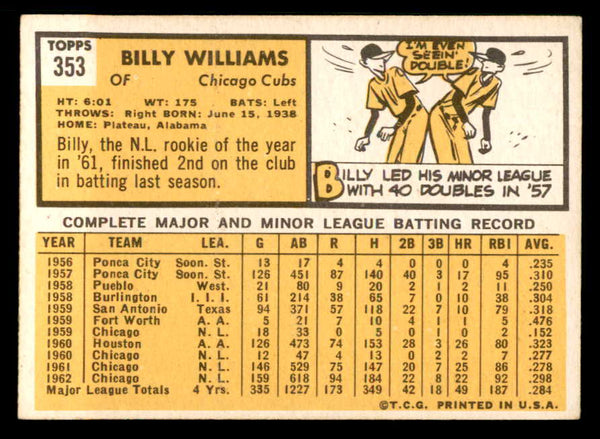 1963 Topps Baseball #353 Billy Williams Cubs EX+/EX-MT 548102