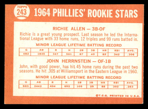 1964 Topps Baseball #243 Richie Allen Phillies EX-MT 548106