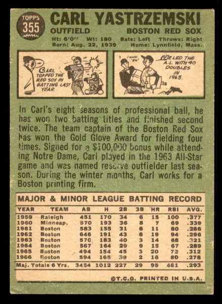 1967 Topps Baseball #355 Carl Yastrzemski Red Sox EX 548197