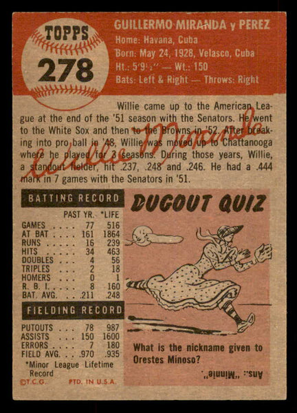 1953 Topps Baseball #278 Willie Miranda Browns EX-MT 548248