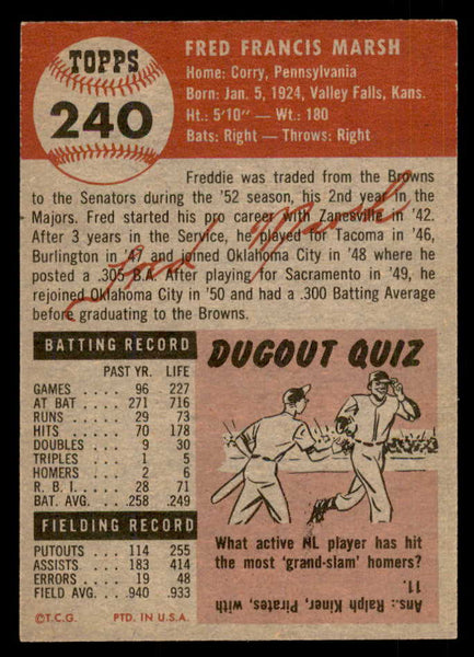 1953 Topps Baseball #240 Fred Marsh White Sox EX-MT 548257