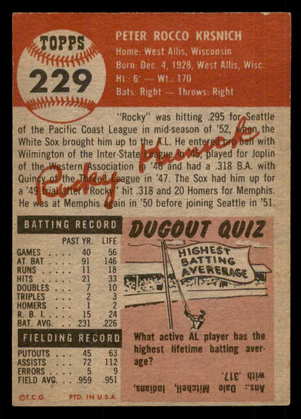 1953 Topps Baseball #229 Rocky Krsnich White Sox EX-MT 548262