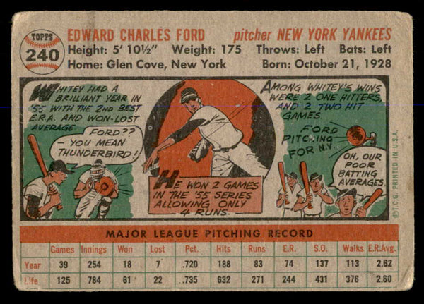 1956 Topps Baseball #240 Whitey Ford Yankees GD-VG 548275
