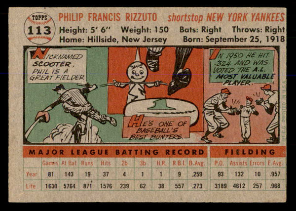 1956 Topps Baseball #113 Phil Rizzuto Yankees VG-EX Gray 548281