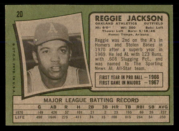 1971 Topps Baseball #020 Reggie Jackson A's EX-MT 548315
