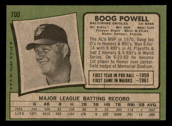 1971 Topps Baseball #700 Boog Powell Orioles EX-MT 548316