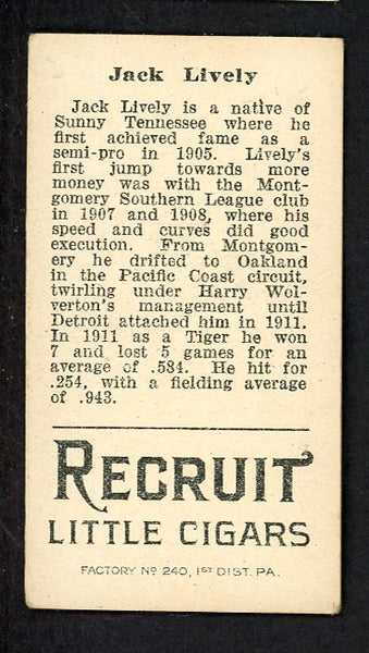 1912 T207 T 207 Jack Lively Tigers VG-EX 548463