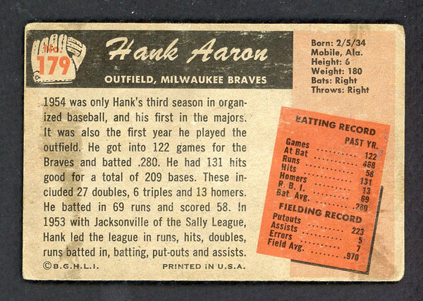 1955 Bowman Baseball #179 Hank Aaron Braves GD-VG 548533