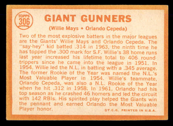 1964 Topps Baseball #306 Willie Mays Orlando Cepeda VG-EX 548596