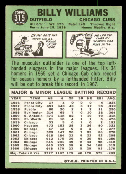 1967 Topps Baseball #315 Billy Williams Cubs EX 548709