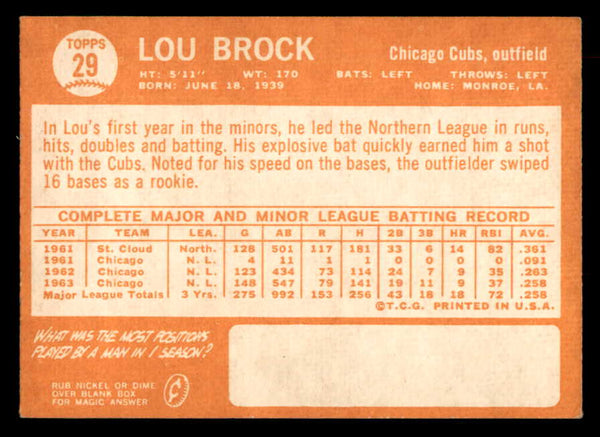 1964 Topps Baseball #029 Lou Brock Cubs EX 548719
