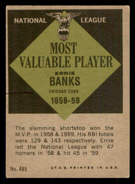1961 Topps Baseball #485 Ernie Banks MVP Cubs VG-EX 548737