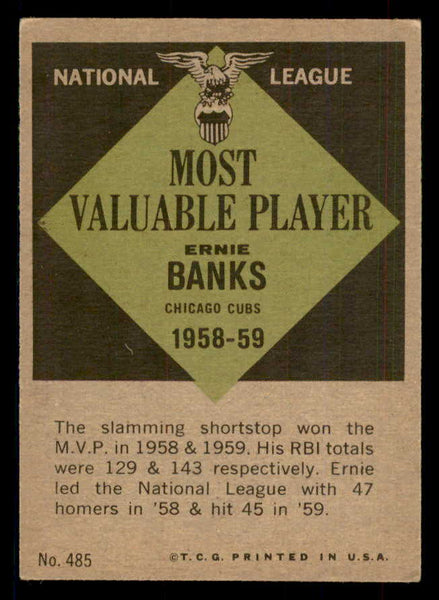 1961 Topps Baseball #485 Ernie Banks MVP Cubs VG 548764