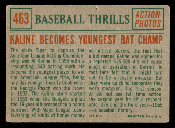 1959 Topps Baseball #463 Al Kaline IA Tigers GD-VG 548811