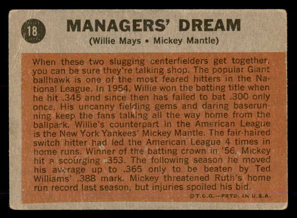 1962 Topps Baseball #018 Mickey Mantle Willie Mays GD-VG 548817