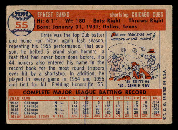 1957 Topps Baseball #055 Ernie Banks Cubs GD-VG ink back 548851