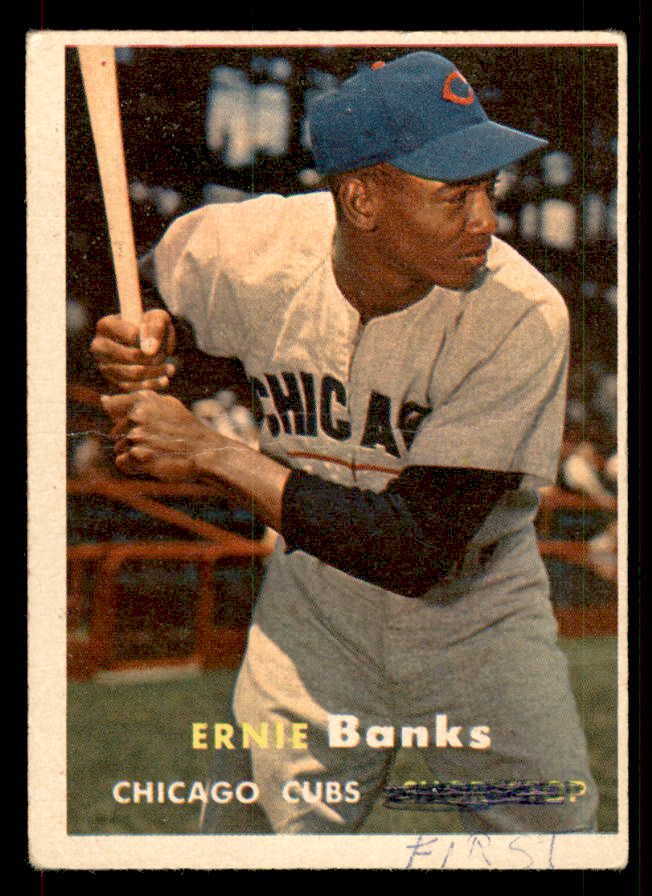 1957 Topps Baseball #055 Ernie Banks Cubs Good ink front 548852