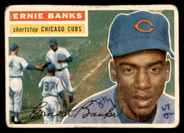 1956 Topps Baseball #015 Ernie Banks Cubs Good ink front residue back 548879