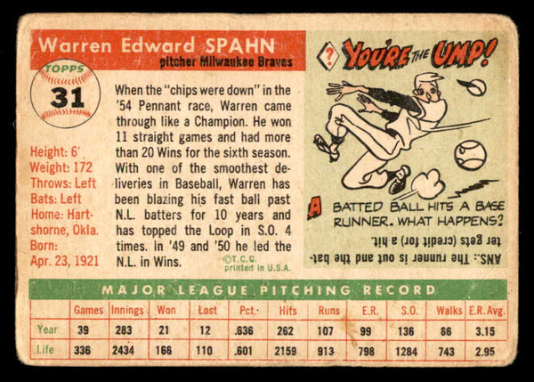 1955 Topps Baseball #031 Warren Spahn Braves GD-VG 548888
