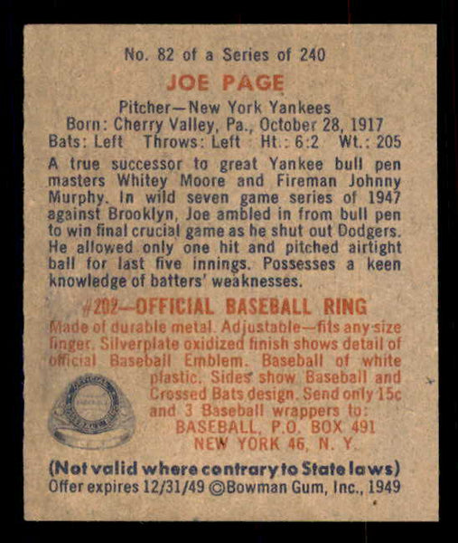 1949 Bowman Baseball #082 Joe Page Yankees NR-MT 548964
