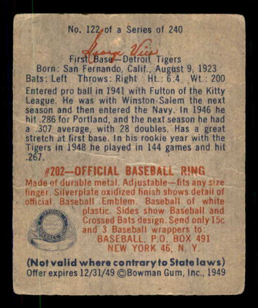 1949 Bowman Baseball #122 George Vico Tigers VG 549001