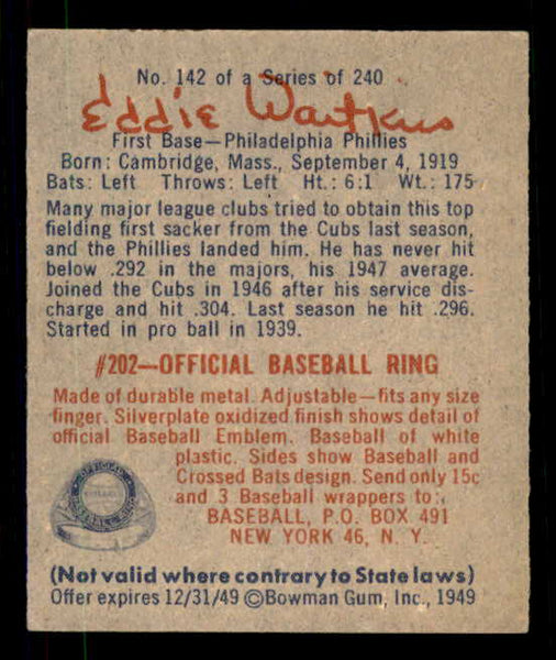 1949 Bowman Baseball #142 Eddie Waitkus Phillies EX-MT 549019