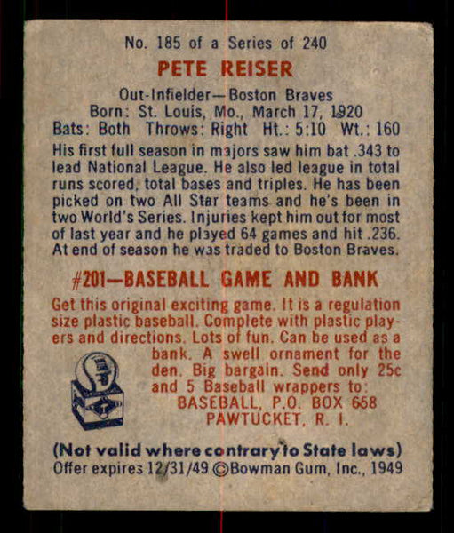 1949 Bowman Baseball #185 Pete Reiser Braves EX 549059