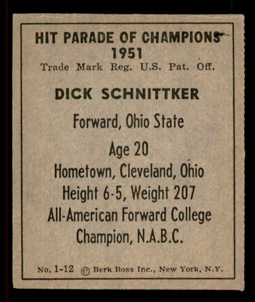 1951 Berk Ross #001-12 Dick Schnittker Ohio State EX 549364